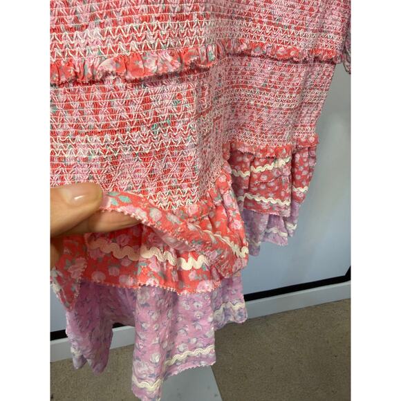 LOVE SHACK FANCY Women's Ensley Floral Print Smocked Mini Dress Pink Size Medium - Picture 6 of 11